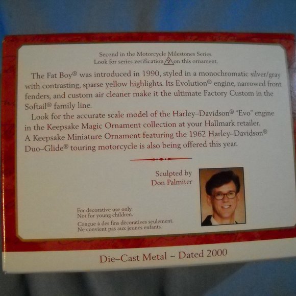 Hallmark Ornament 2000 Harley Davidson 1990 FAT BOY #2 in Series MIB - Picture 3 of 3